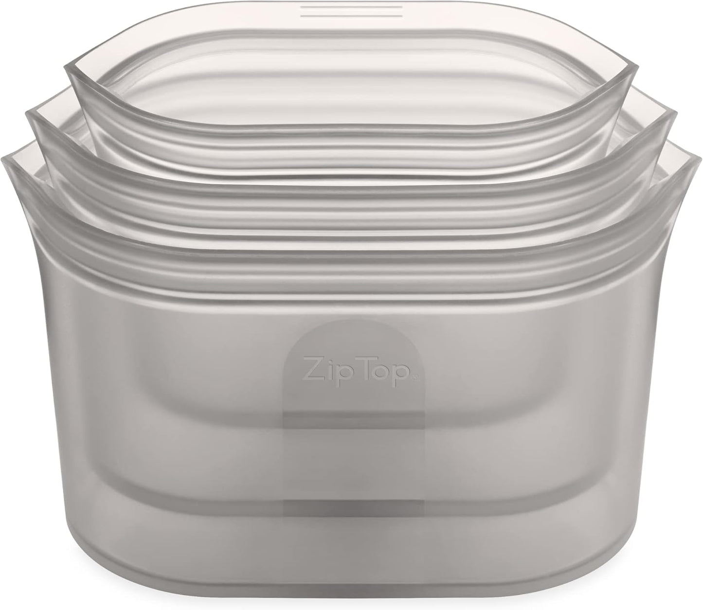 Zip Top Reusable Food Storage Bags | 3 Dish Set [Gray] | Silicone Meal Prep Container | Microwave, Dishwasher and Freezer Safe | Made in the USA