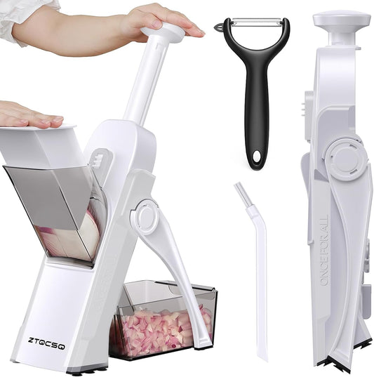 Safe Mandoline Slicer for Kitchen, Meal Prep, Potato Slicer, Adjustable/Easy to Clean/Storage, Kitchen Chopping Artifact, French Fry Cutter, Paring Knife/Cleaning Brush (only Slice, White)