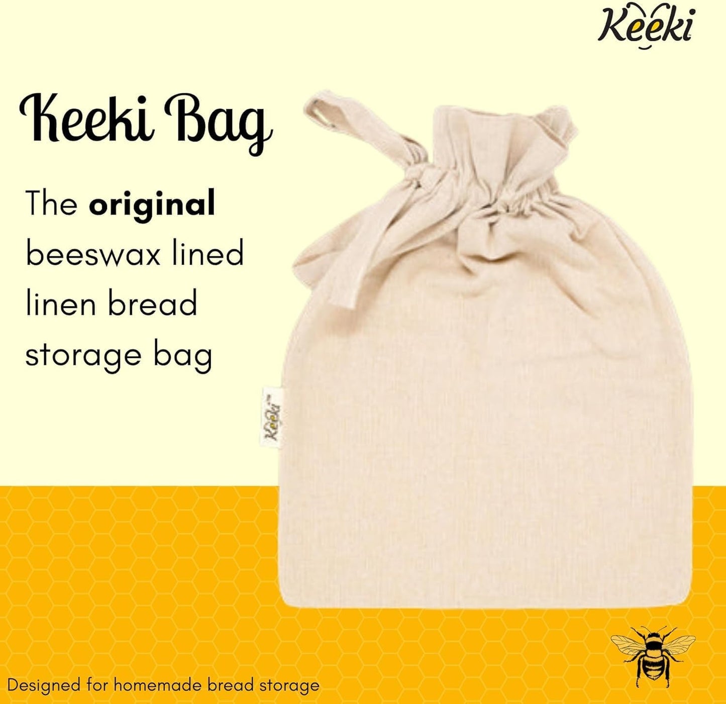 Keeki Bag - The Original Beeswax Lined Bread Bag for Homemade & Sourdough | Reusable Linen Bread Storage | Beeswax Wrap Alternative | Plastic-Free Storage w/Wide Drawstring Closure (Pink)