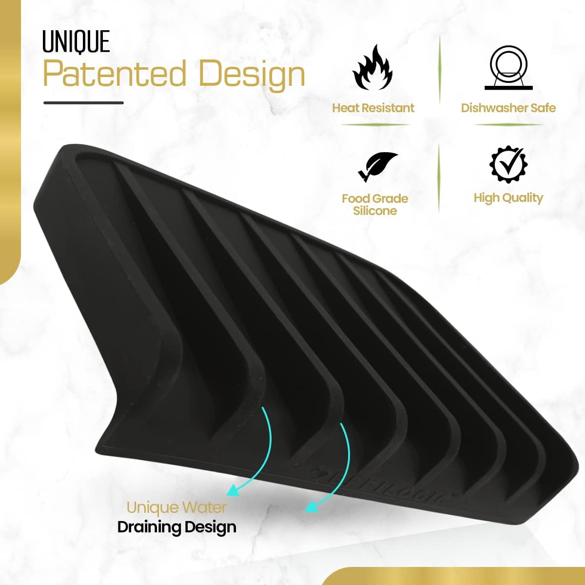 Effilogic Silicone Sponge Holder – Self-Draining Kitchen Sink Organizer, Quick Dry Mat and Counter Protector – Dishwashing Accessories for Sponges, Brushes, and Soap - Medium Black