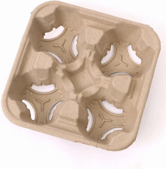 4 Cup Drink Carriers Disposable Coffee Take Out Trays 100 Pcs Pack Pulp Fiber Delivery Cups Holder for Hot and Cold Drinks