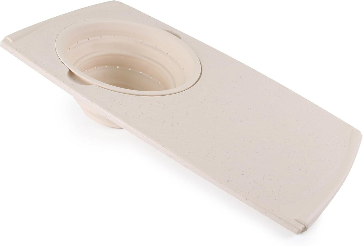 Dexas Over the Sink PolyFiber Flax Cutting Board with Collapsible Colander Strainer, 11.5 x 20", Cream