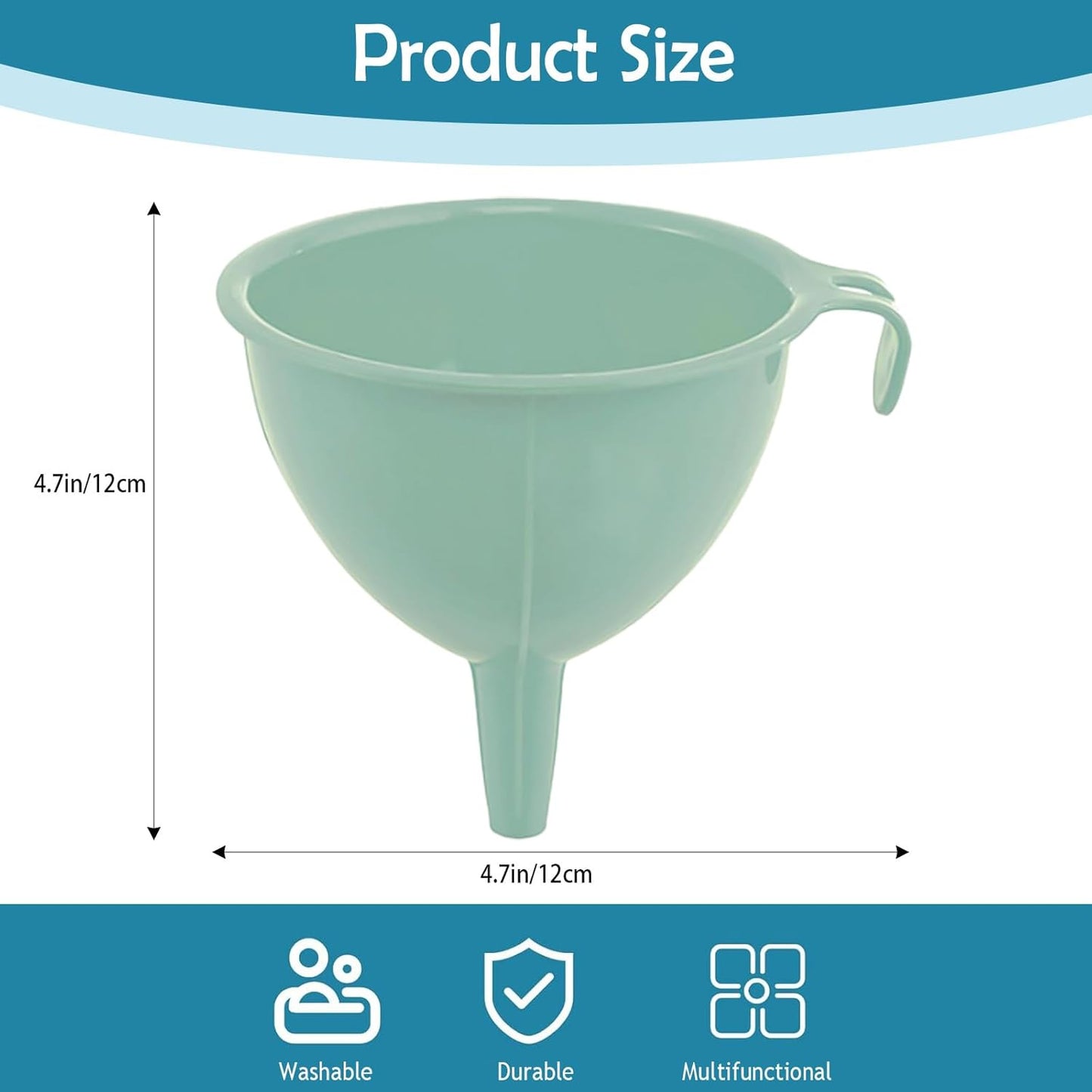 3-Piece Plastic Funnel Set - 5-Inch Diameter Kitchen Funnels for Bottles, Jars, and Lab Use (Blue)