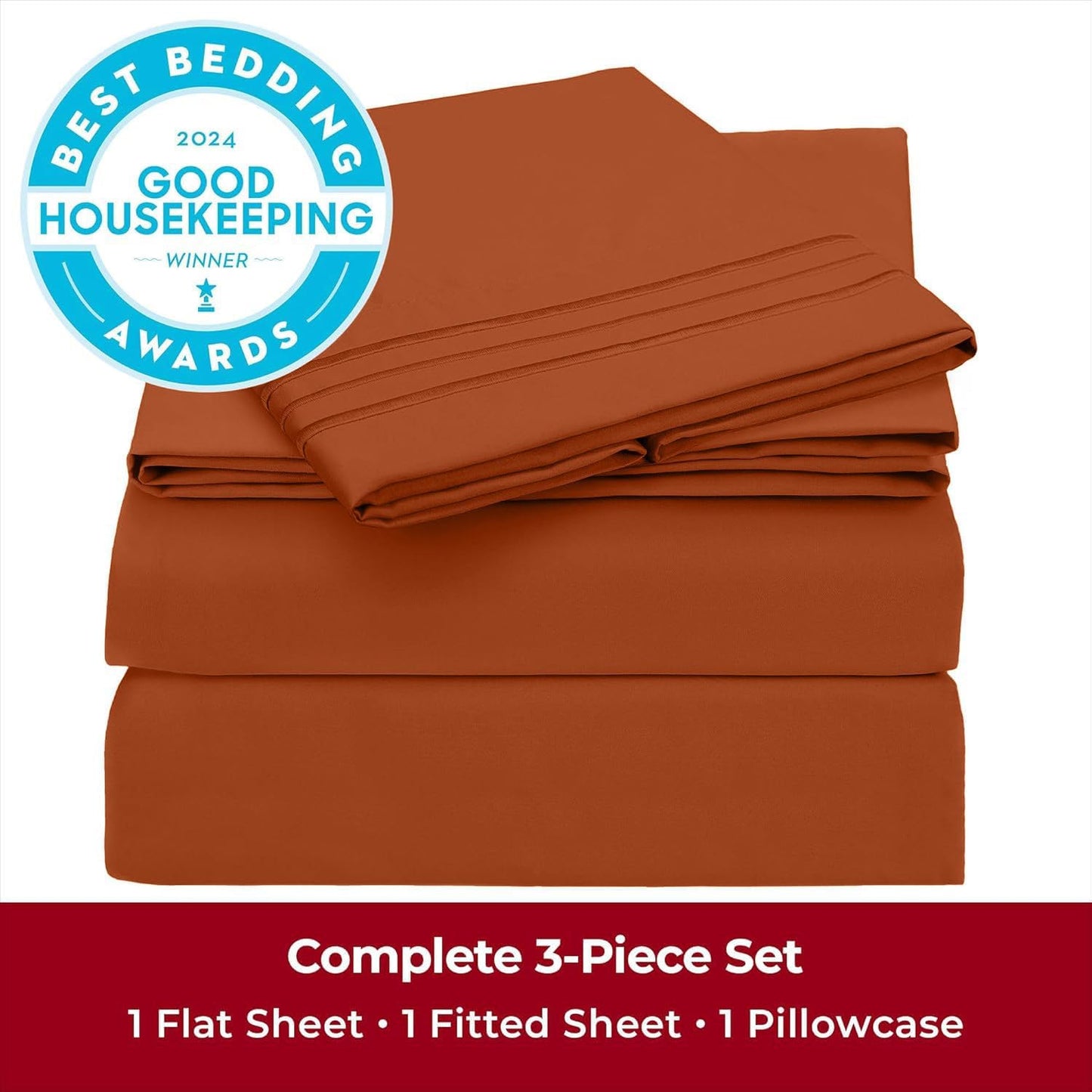 Mellanni Twin XL Sheets Set - 3 PC Iconic Collection Bedding - Hotel Luxury, Extra Soft, Cooling Bed Sheets - Wrinkle, Fade, Stain Resistant (Twin Extra Long, Terracotta)