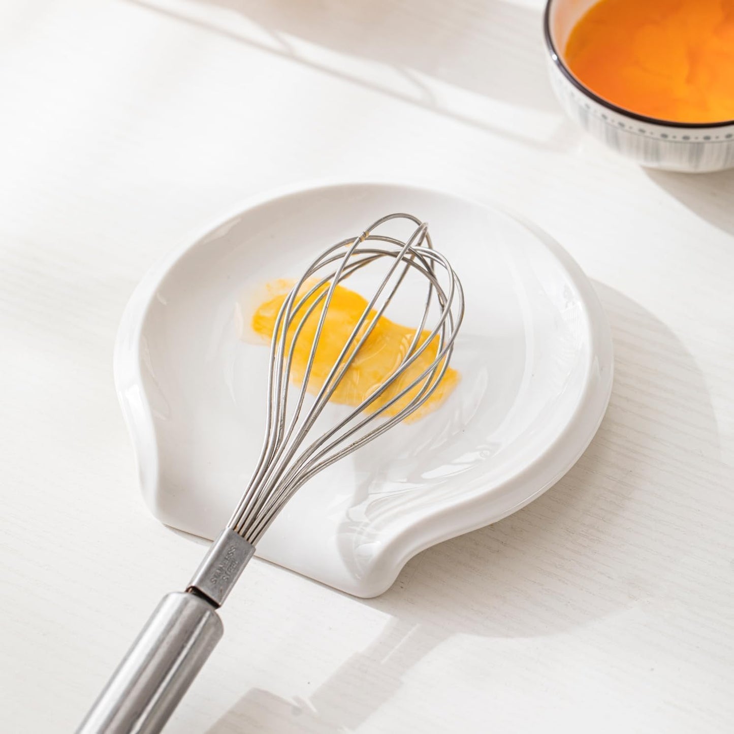 Spoon Rest, Ceramic Ladle Rest for Stove Top, 5.5 Inches Spoon Holder for Kitchen Counter Porcelain, Kitchen Utensils Accessories, Set of 4, White