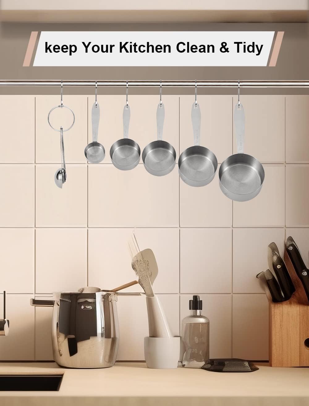 Joyhill Stainless Steel Measuring Cups and Spoons Set of 10 Piece, Stackable, Nesting Metal Measuring Cups for Dry & Liquid Ingredients, Cooking & Baking