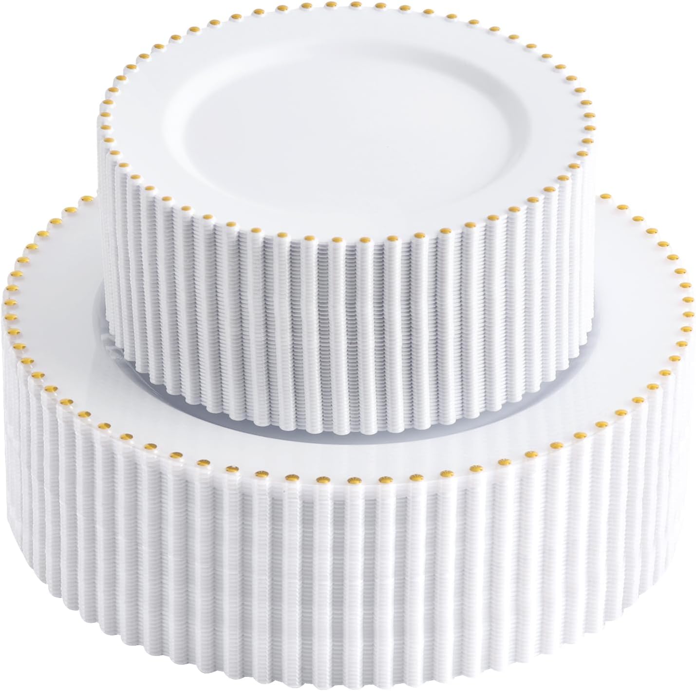 supernal 100pcs White Plastic Plates with Gold Trim Fancy Disposable Plates Includes 50 Plastic Dinner Plate and 50 Dessert Disposable Plate for Party,Wedding,Bridal Shower