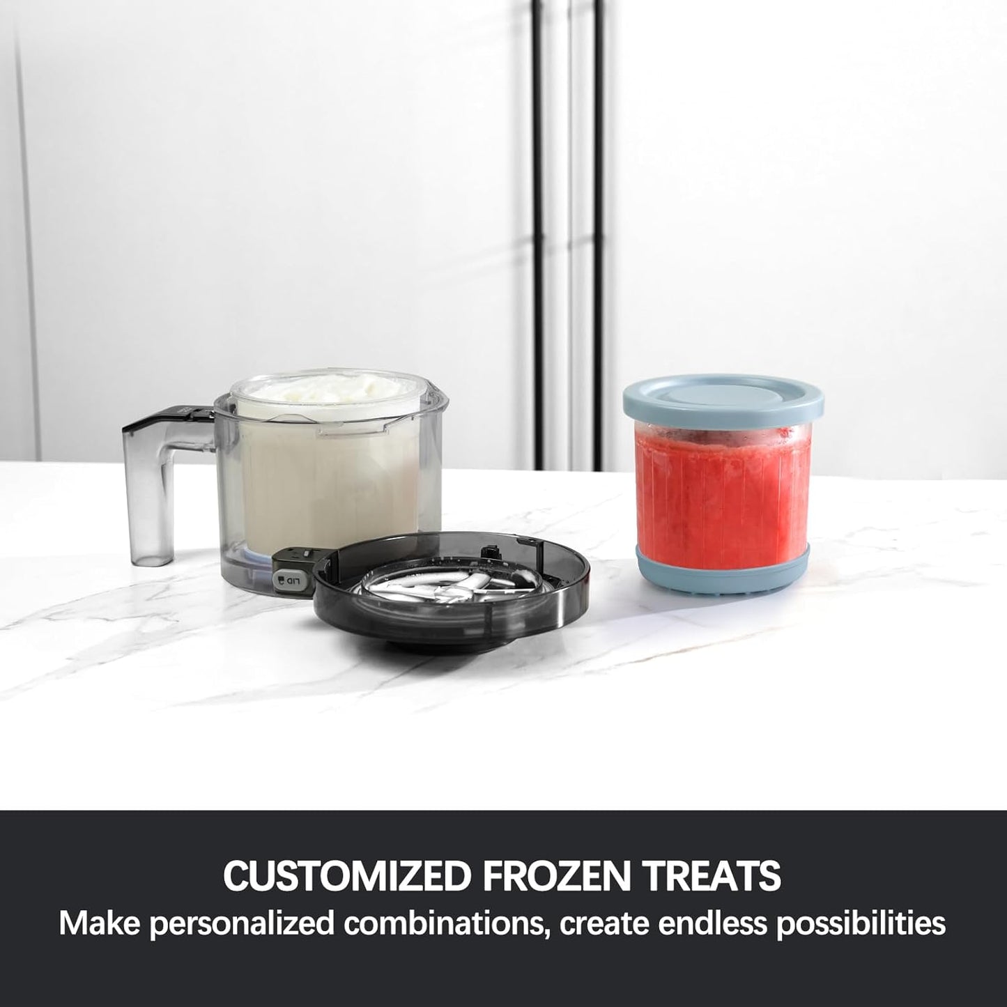 Containers Replacement for Ninja Creami Pints and Lids - 4 Pack, 16oz Cups Compatible with NC301 NC300 NC299AMZ NC290 Series Ice Cream Maker, Airtight Anti-slip