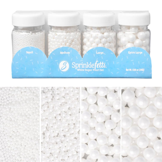 Sweets Indeed Sprinkles, White Sugar Pearl 4 Pack, 8.46 ounces, Edible Sprinkle Mix, Perfect for Cake Decorations, Baking, Ice Cream, Cookies, Cupcake Topper