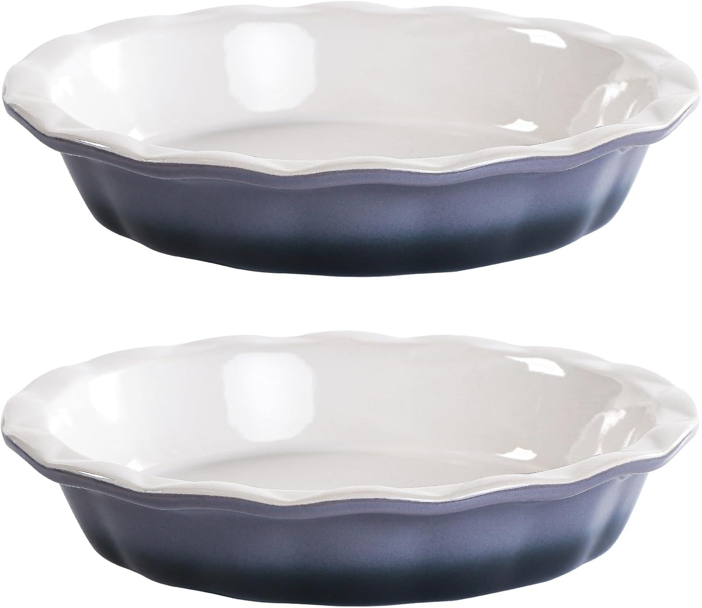 Lareina Ceramic 9 Inch Deep Dish Pie Pans, Set of 2, Grey, Non-Stick, Oven & Dishwasher Safe, Ideal for Baking Pies, Quiches, Cakes