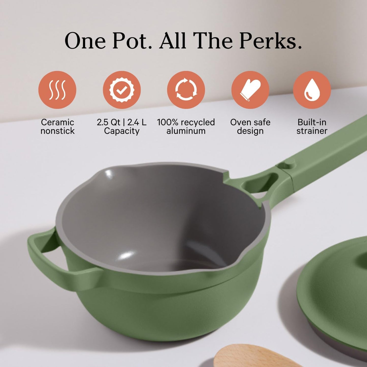 Our Place Perfect Pot - Mini 2.5 Qt Nonstick Ceramic Sauce Pan with Lid | Versatile Cookware for Stovetop and Oven | Steam, Bake, Braise, Roast | PTFE and PFOA-Free | Toxin-Free, Easy to Clean | Sage