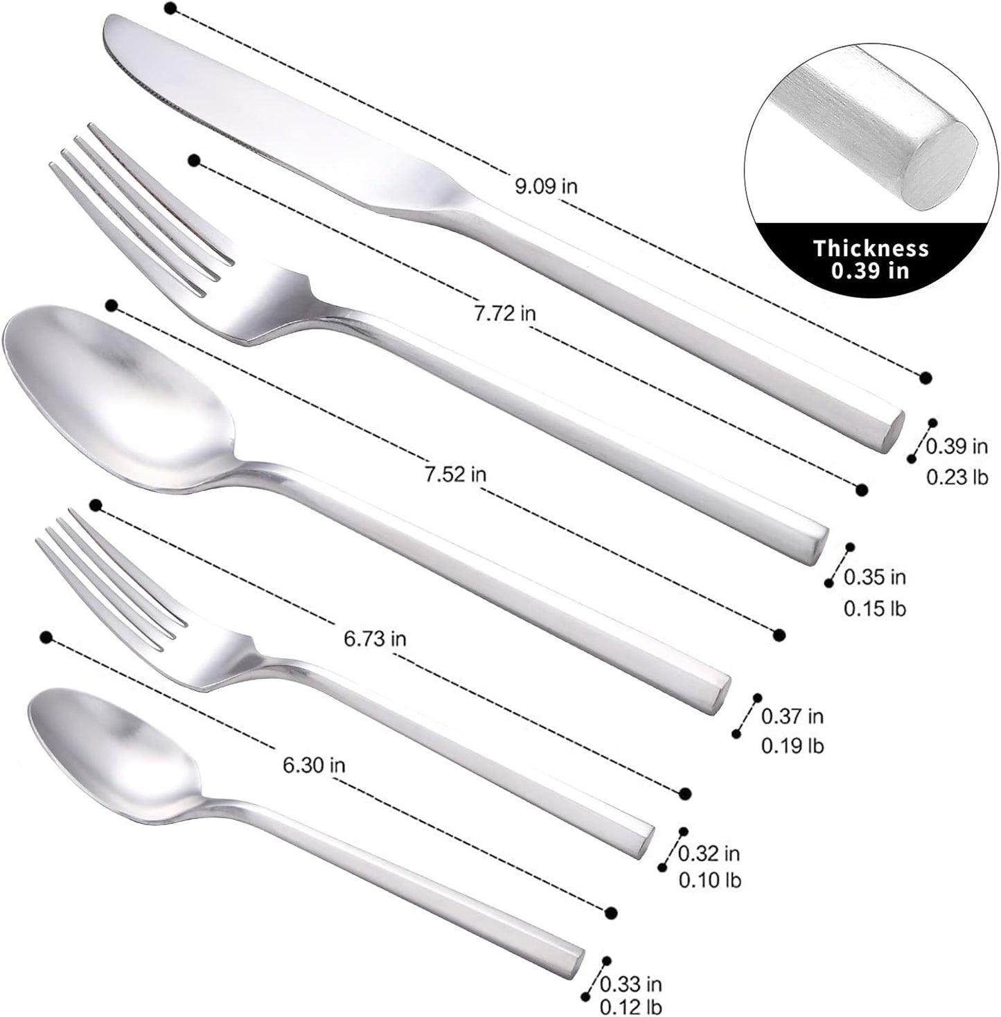 Matte Silverware Set Silver Flatware Set with Hexagon Handle 20 Pieces 18/0 Stainless Steel Cutlery Set Wedding Housewarming Gift Service for 4 (Matt silver)