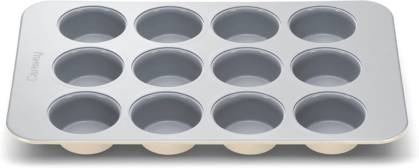 Caraway Non-Stick Ceramic 12-Cup Muffin Pan - Naturally Slick Ceramic Coating - Non-Toxic, PTFE & PFOA Free - Perfect for Cupcakes, Muffins, and More - Cream