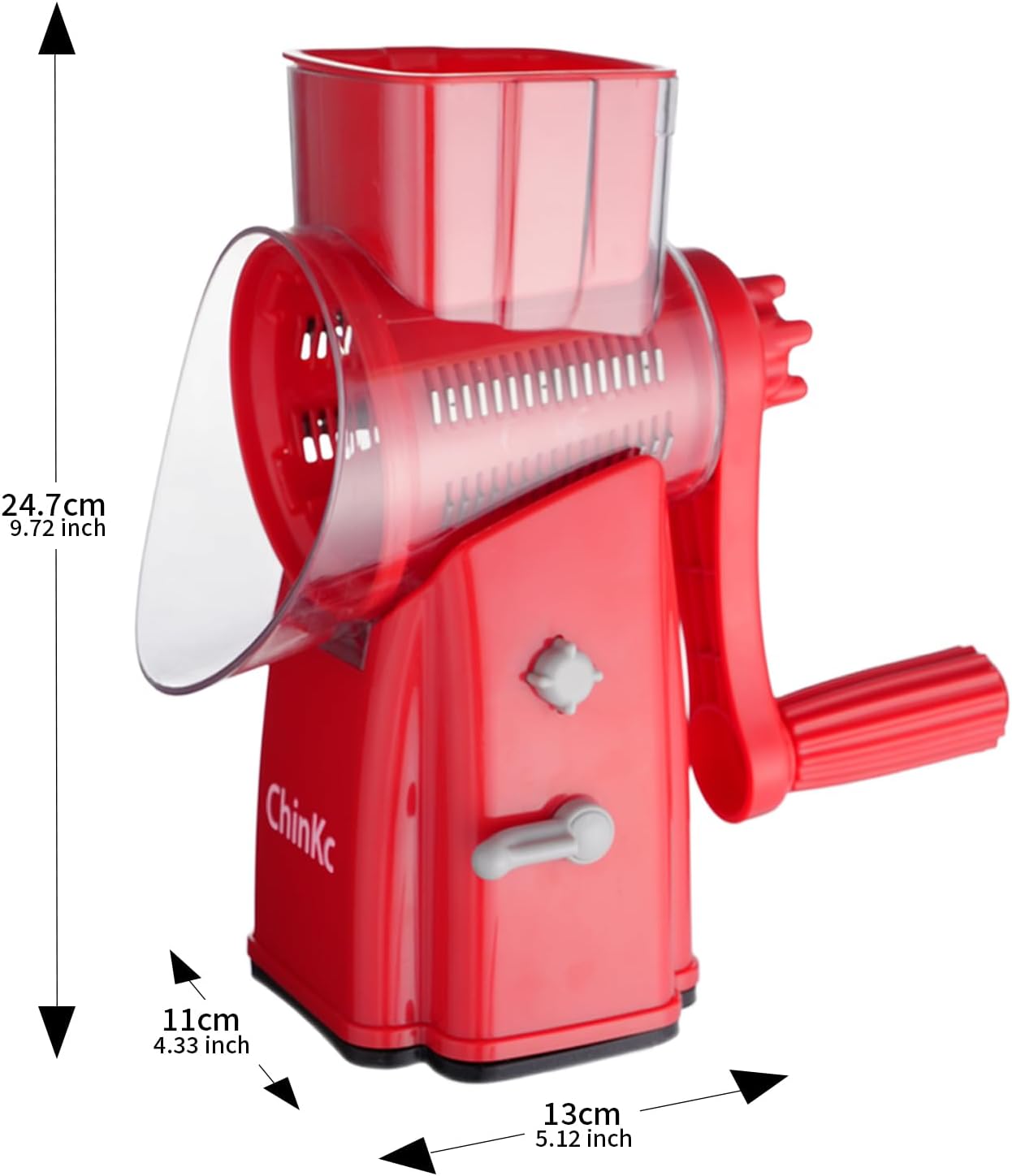 Rotary Cheese Grater Shredder - Upgraded 5 in 1 Cheese Grater with Handle and Strong Suction Base, Multi-purpose Julienne Slicer Ice Shaver Nuts Grinder for Ice, Vegetables, Fruit, Nuts