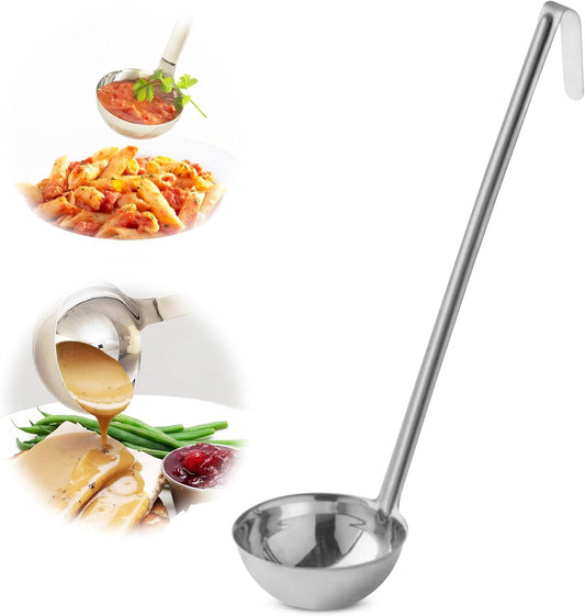 Ladle - Durable Stainless Steel Ladle Serving Measuring Soup Dressing Sauce Gravy Sturdy Dependable Long Handle for Kitchen (1, 8 Oz.)