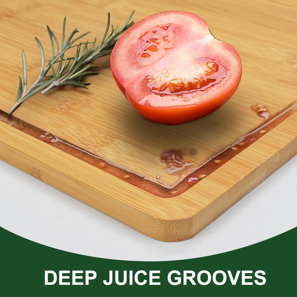 Bamboo Cutting Board, Wooden Cutting Boards for Kitchen, Wood Double Sided Food-Grade Chopping Board for Meat Cheese Vegetable (Large)