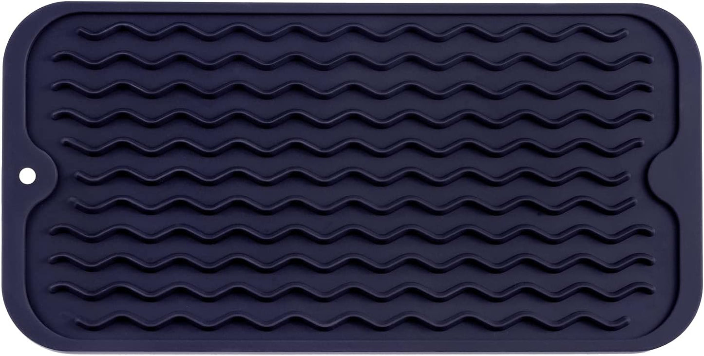 Silicone Dish Drying Mat for Multiple Usage,Easy clean,Eco-friendly,Heat-resistant Silicone Mat for Kitchen Counter or Sink,Refrigerator or Drawer Liner Navy Blue S 12 inches x 6 inches