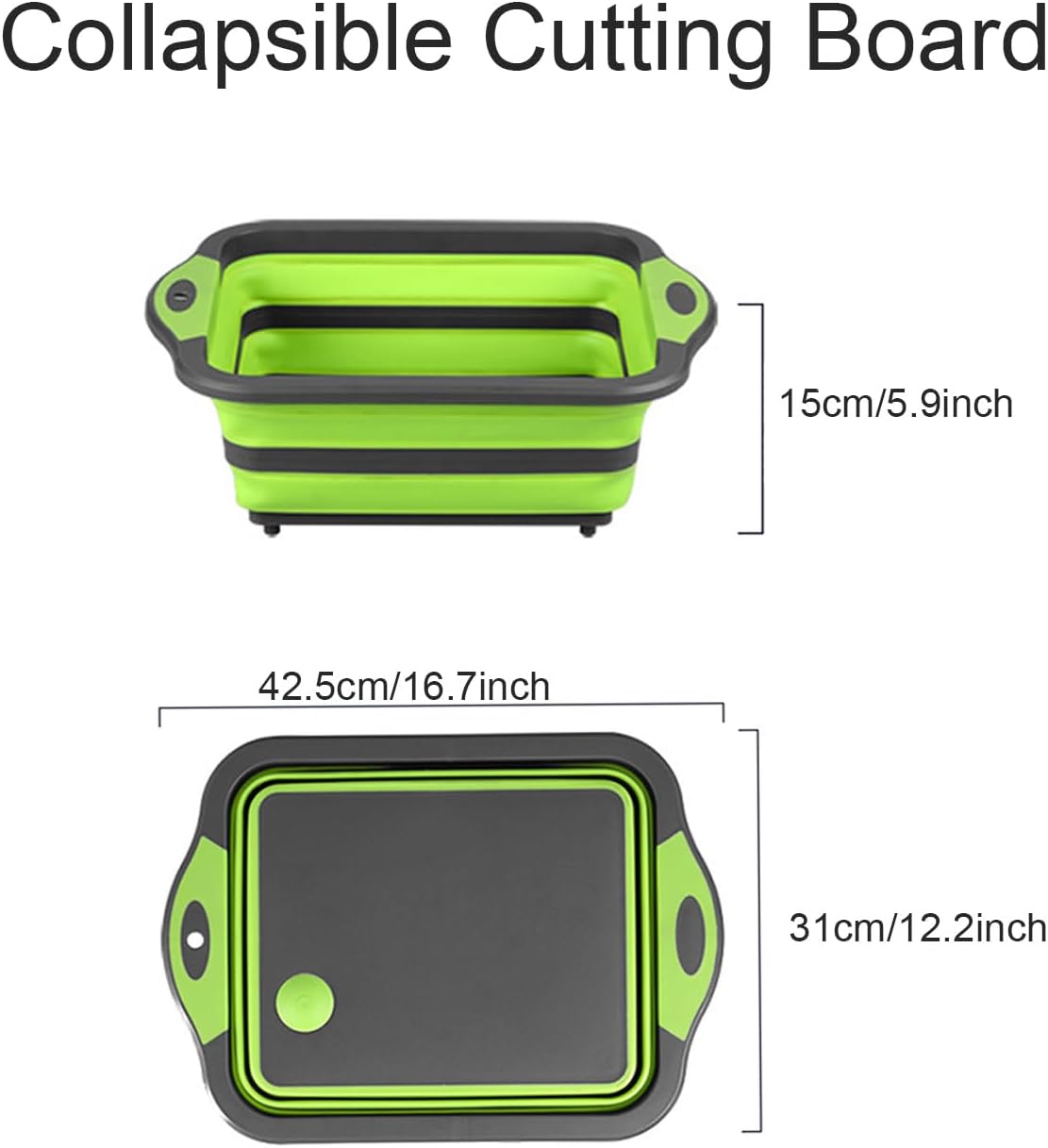Camping Collapsible Cutting Board Dish Basin BBQ Prep Tub Camp Sink Dish Washing Station Multifunctional Storage Basket(Grey green)