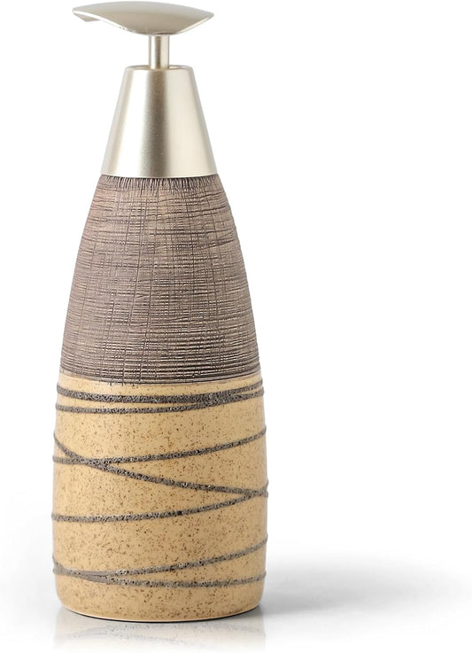 Ceramic Soap Dispenser with Plastic Pump – 12oz Refillable Liquid Dispenser for Bathroom, Kitchen, Office, Hotel, Airbnb, or Vacation Rental (Type A)