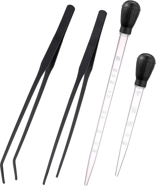 4 in 1 Aquarium Coral Feeder Kit, 2pcs Coral Feeder, with 2pcs Feeding Long Tweezers for Aquarium Marine Fish Reef Aquatic Plant Spider Snake Lizard (Black)