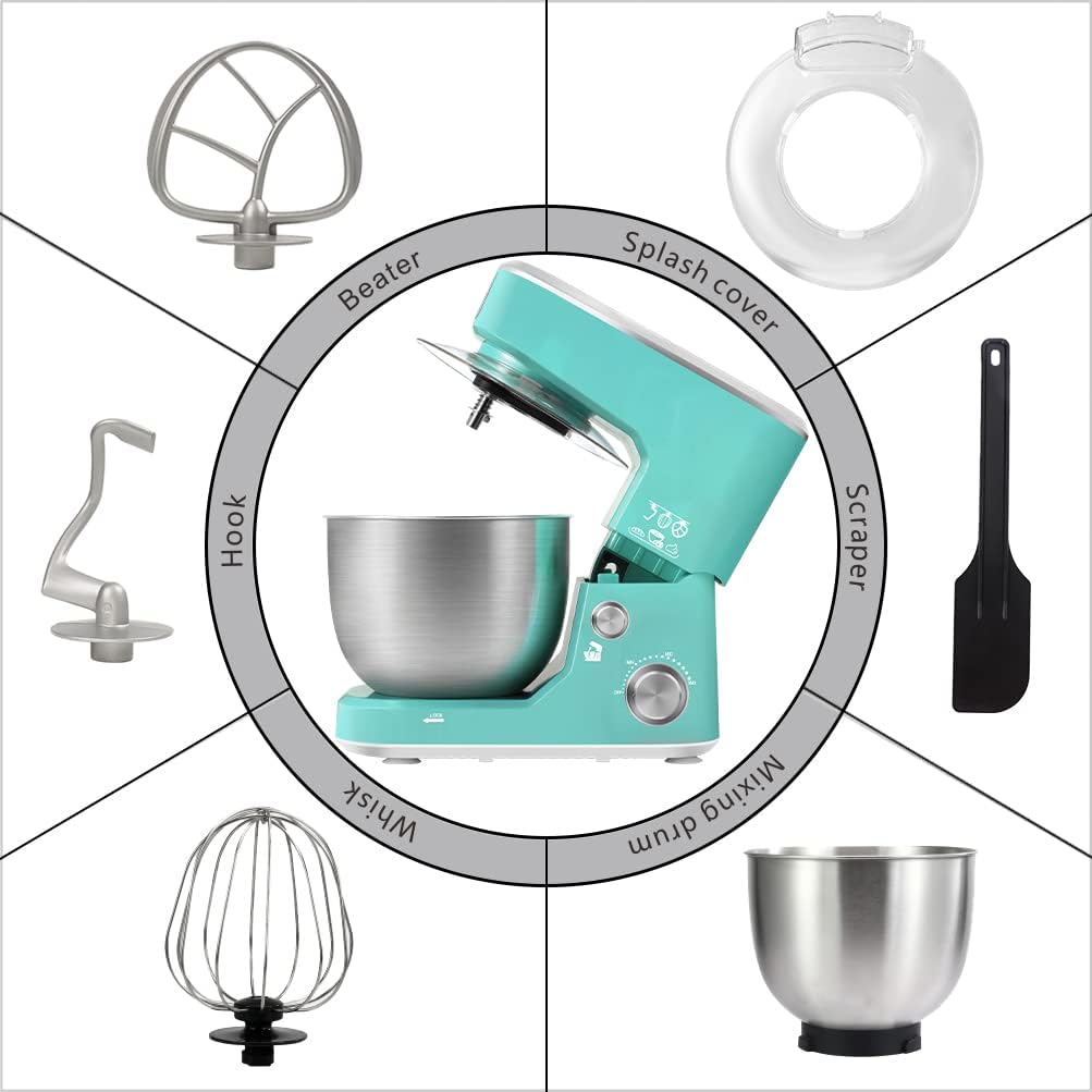 CUSIMAX Stand Mixer, 5-QT Stainless Steel Bowl Food Mixer, Tilt-Head Kitchen Electric Mixer with Dough Hook, Mixing Beater and Whisk, Splash Guard, Green