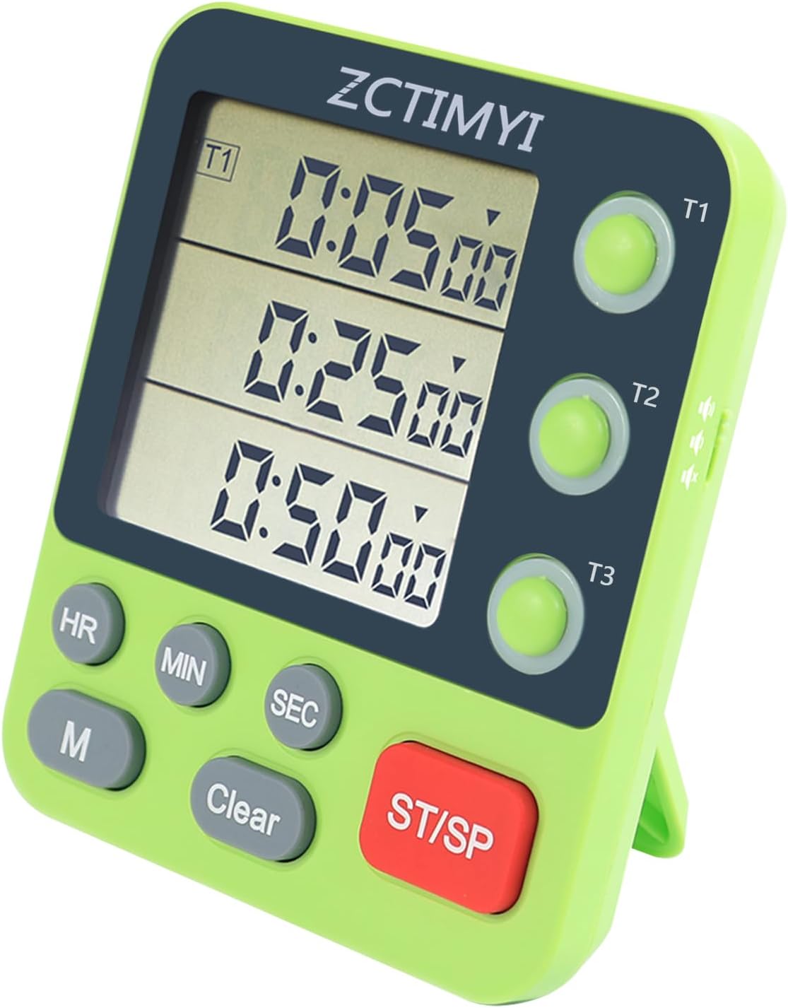 Dual Digital Timer for Kitchen Cooking, 3 Channels Count Down/Up Triple Timer for Kids, Presets Memory Large Display & Magnetic Back Adjustable Alarm Volume, Suit for Kids Teachers Studying, Green