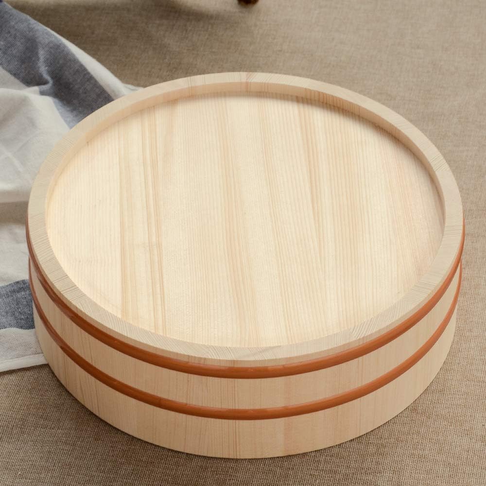 Kichgather 11.8 Inch Wooden Sushi Rice Bowl Hangiri Sushi Oke Rice Mixing Tub