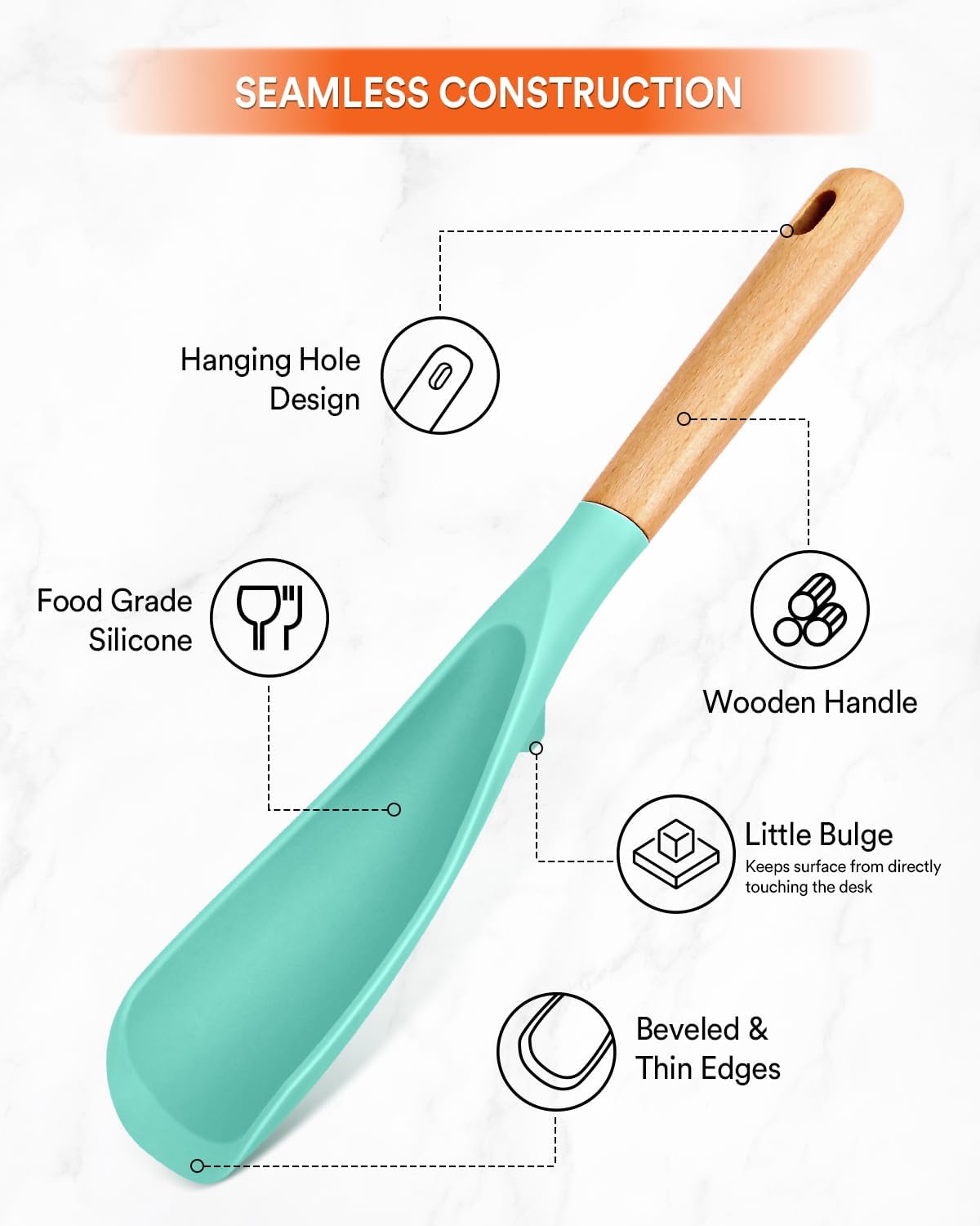 Cooking Spoon and Rice Scooper for Nonstick Cookwares, Great for Cooking and Serving Sturdy BPA-Free Matte Silicone, Wood Handle Spoon for Mixing, Scoop, and Scrape (GREEN)