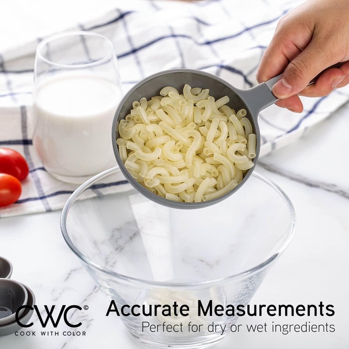 COOK WITH COLOR Measuring Cups Set and Measuring Spoon Set, Stainless Steel Handles, Nesting Kitchen Measuring Set, Liquid Measuring Cup Set, 12 PC Stainless Steel, Gray