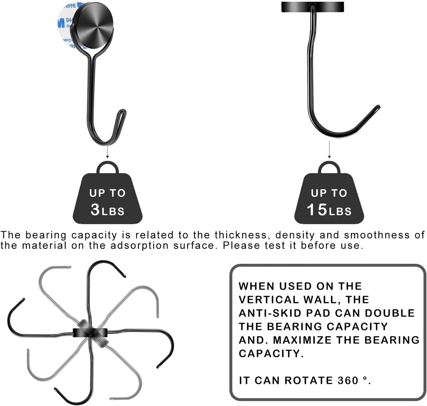 Magnetic Hooks, Magnet Hooks for Cruise Refrigerator Grill,Strong Magnets with Hooks for Home Kitchen, Garage Key Holder,8pack （Black,0.9in-1 15Lbs）