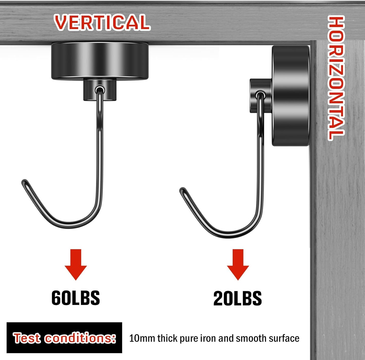 FINDMAG 20 Pack Magnetic Hooks, 60lbs+ Magnetic Hooks Heavy Duty, Strong Neodymium Magnet with Hook for Hanging, Black Magnet Hooks for Classroom, Workplace, Refrigerator, Cruise Ship Essentials