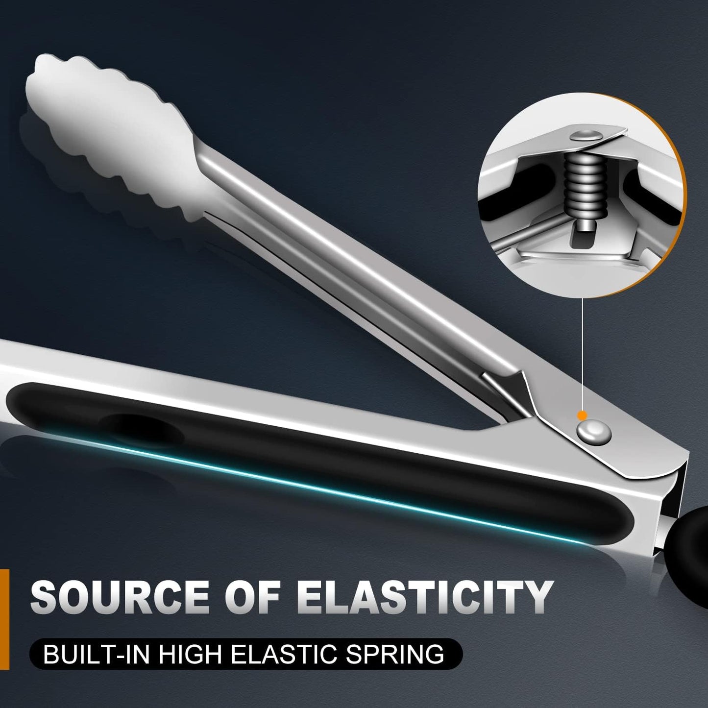 Kitchen Tongs - 9" and 12" Tongs for cooking, Heat Resistant 600 Degrees Stainless Steel Metal Tong and Non-Slip Handle - Perfect for Cooking, Salad and BBQ, Set of 2