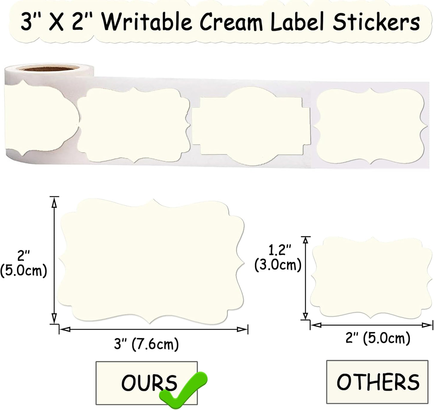 SALEMAR 200PCS Fancy Shape Sticker Labels for Essential Oil, Bottle, Food and Jars, Adhesive Gift Tag Stickers for Christmas (Cream)