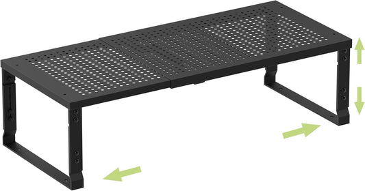 Heavy-Duty Adjustable Metal Shelf Organizer - Expandable & Stackable Pantry Storage Rack for Kitchen, Bathroom, RV, Cabinets(1 Pack/Black, Medium)