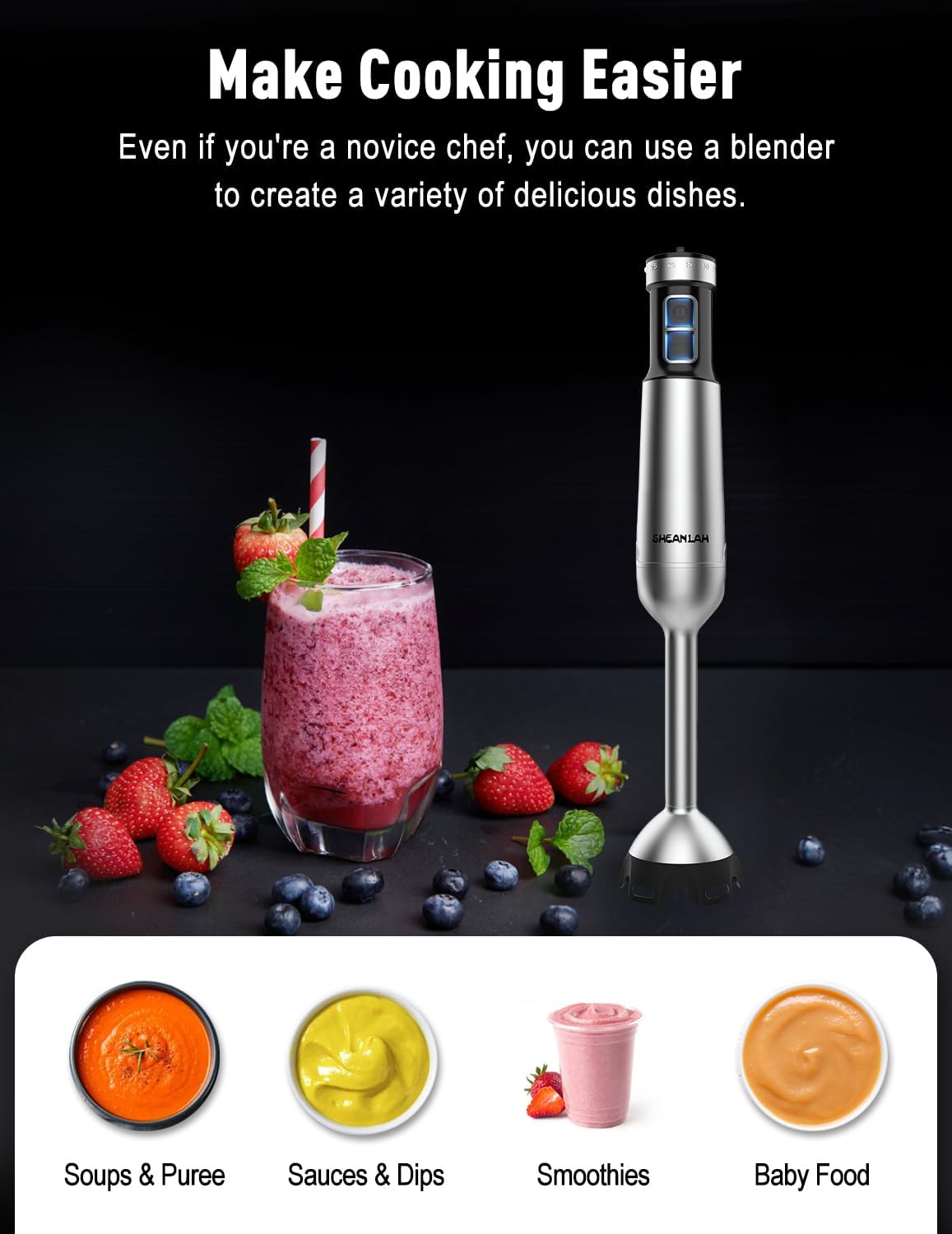 1000W Powerful Immersion Blender handheld, 2025 New Update Hand Blender with 25-Speed, Scratch-Resistant Corded Hand Mixer with Heavy-Duty Copper Brushless Motor and Gift Box