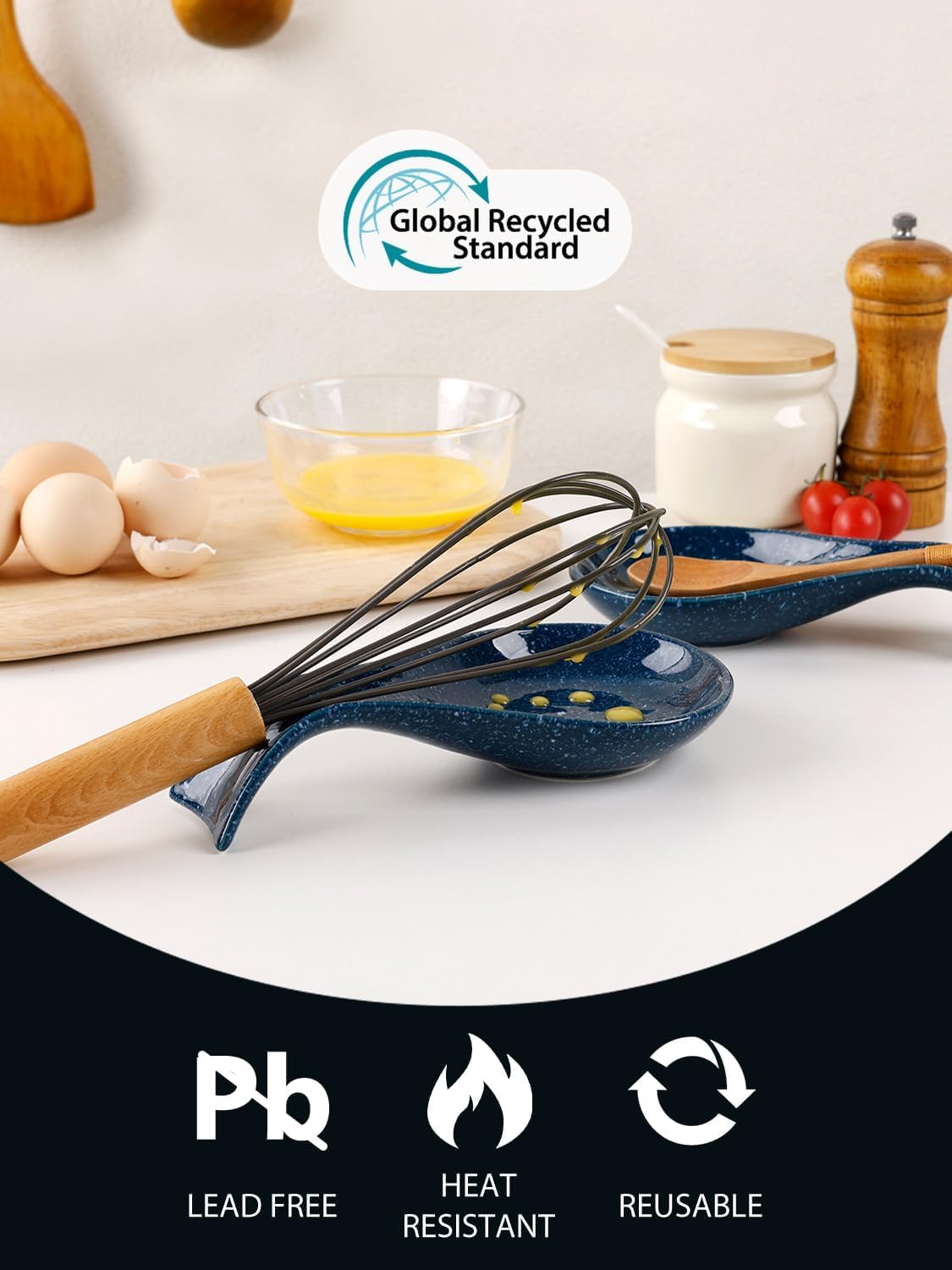 Spoon Rest for Stove Top, Kitchen Spoon Holder, Navy Blue Spoon Rest for Counter, Ceramic Cooking Utensil Rest for Spatula, Ladle, ANTIS'S HOME