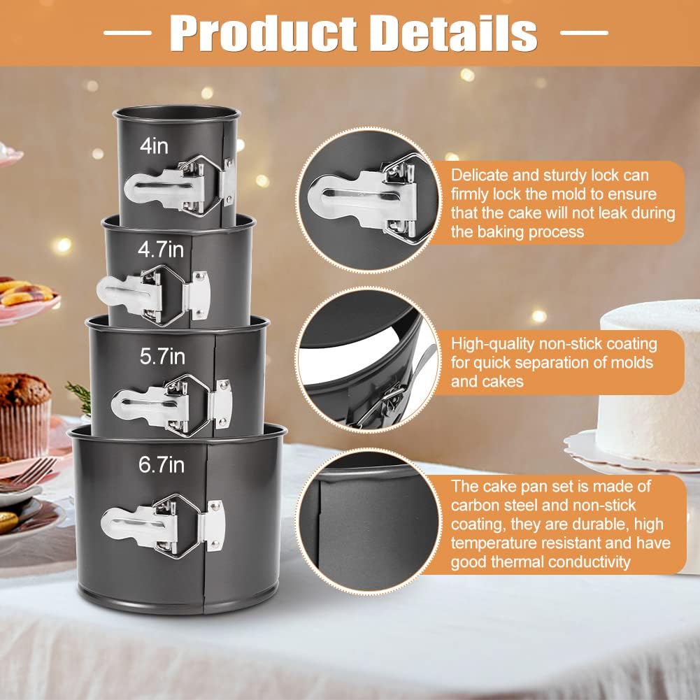 4Pcs Premium Springform Pan Nonstick - Cheesecake Pan With Removable Bottom - No Need For Parchment Paper - Spring Form For Baking - Leak-Proof Cake Pan (Black)