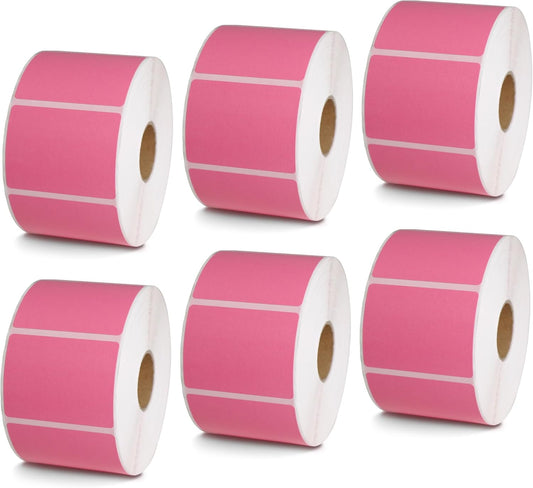 BETCKEY - 2" x 1.5" UPC Barcode & Address Labels Compatible with Zebra & Rollo Label Printer,Premium Adhesive & Perforated[Pink, 6 Rolls, 6000 Labels]