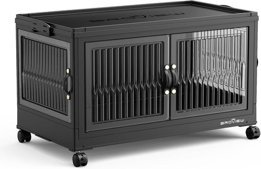 120QT Large Stackable Storage Bins with Lids, Plastic Closet Organizer and Storage Drawer, Collapsible Storage Box with Wheels, Folding Storage Cabinet with Doors for Home Kitchen, 1Pack Black