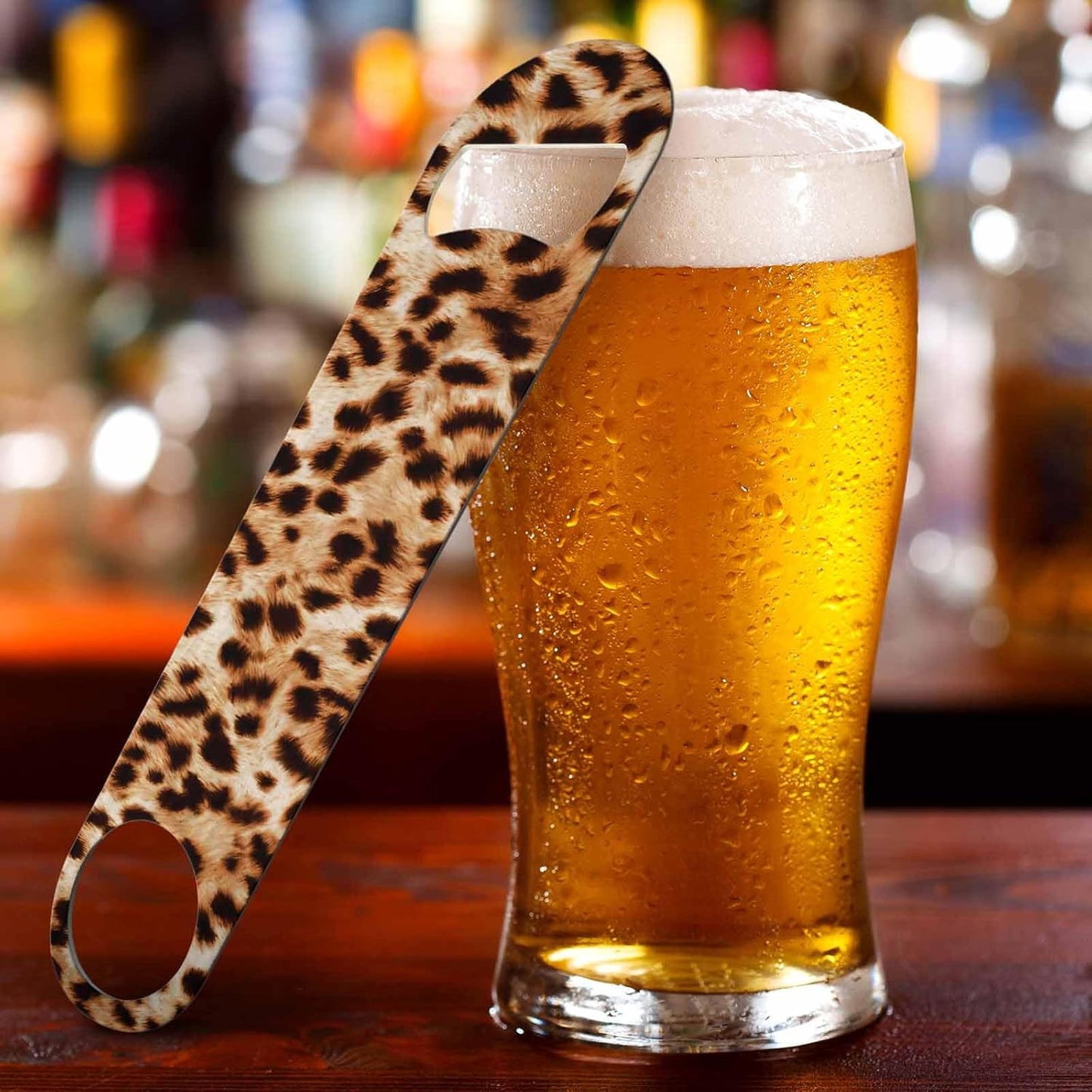 Leopard Pattern Stainless Steel Bottle Opener Cheetah Animal Print Beautiful Watercolor Spotted Skin Pattern Flat Beer Bottle Opener Keychain for Home Kitchen Bar Restaurant Party Gift