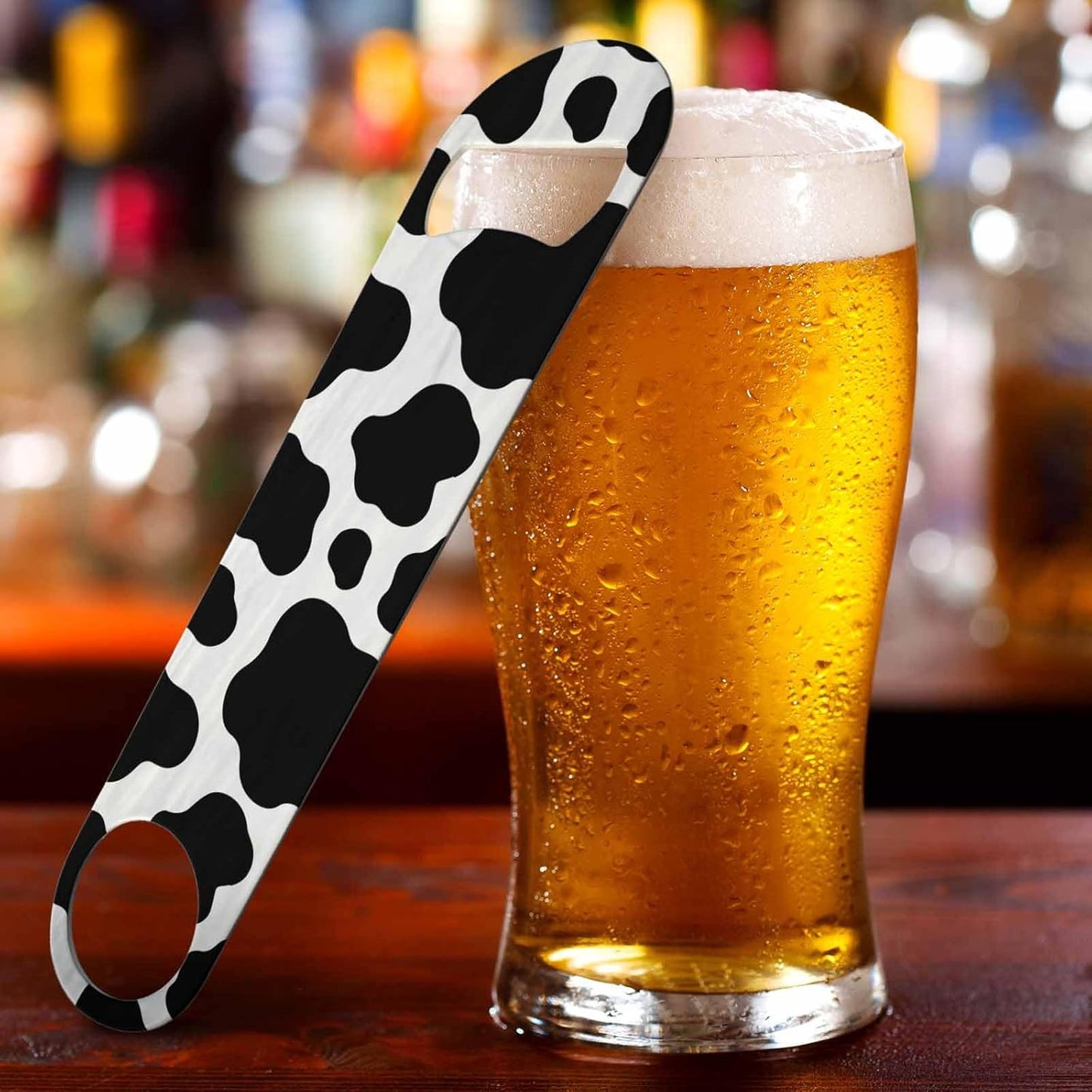 Cow Texture Stainless Steel Bottle Opener Jungle Animal Black and White Print Spot Skin Fur Pattern Flat Beer Bottle Opener Keychain for Home Kitchen Bar Restaurant Party Birthday Gift
