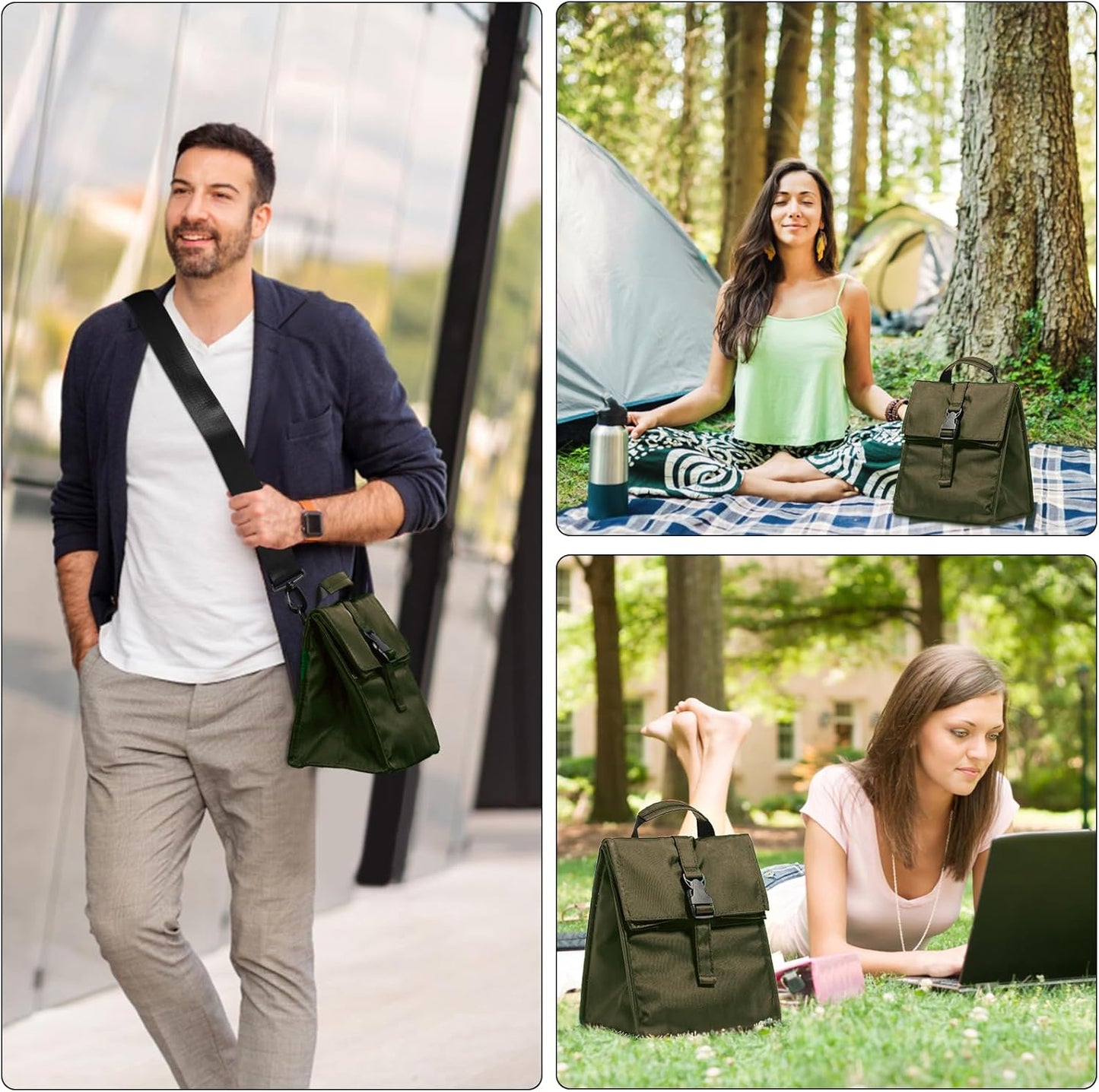 Insulated Foldable Lunch Bag- Lightweight Portable with Adjustable Shoulder Strap Lunch Box for Men, Women, Office, Work, Picnic, Hiking and Beach (Army Green(Soft Fabric))