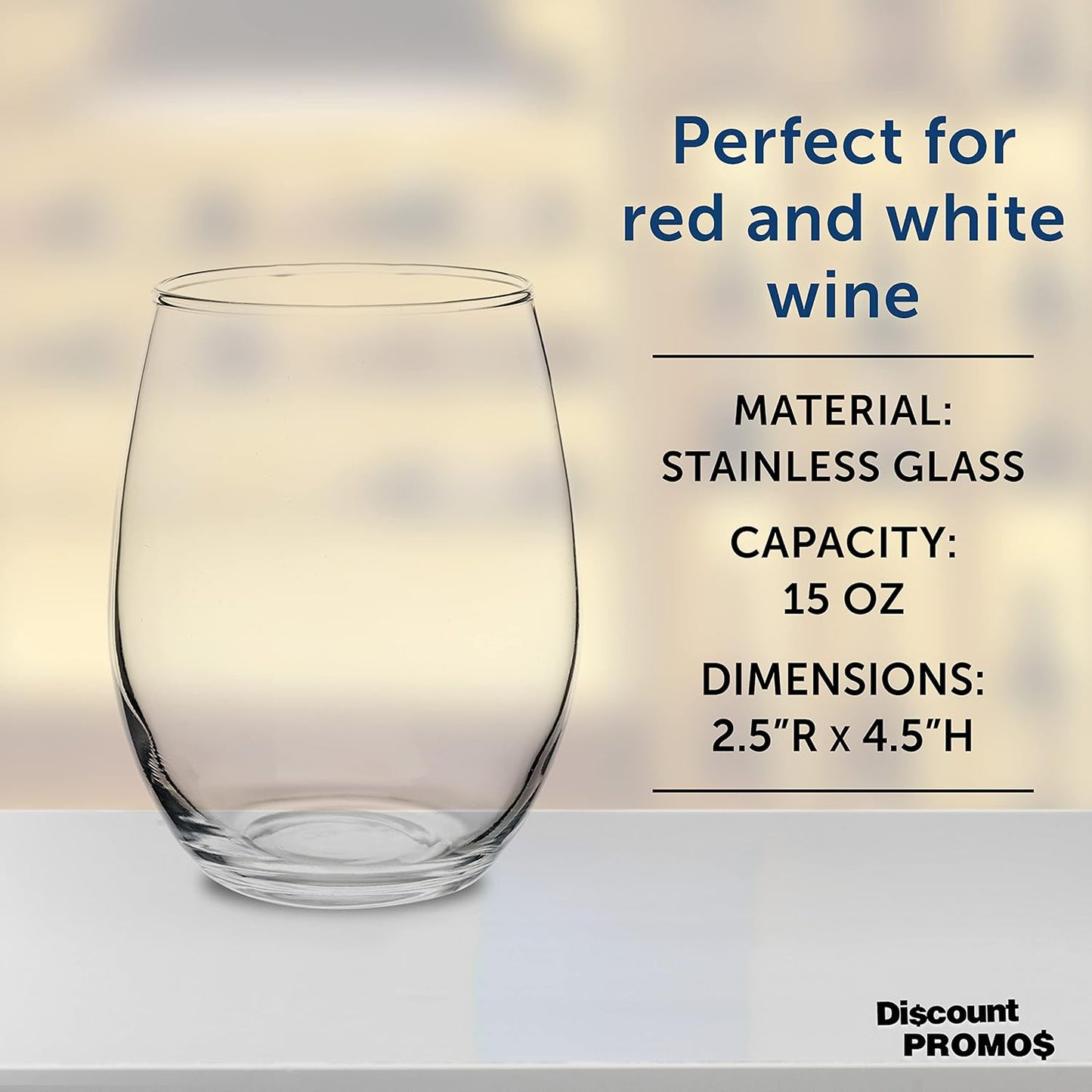 DISCOUNT PROMOS Stemless Wine Glasses by ARC Perfection 15 oz. Set of 10, Bulk Pack - Restaurant Glassware, Perfect for Red Wine, White Wine, Cocktails - Clear
