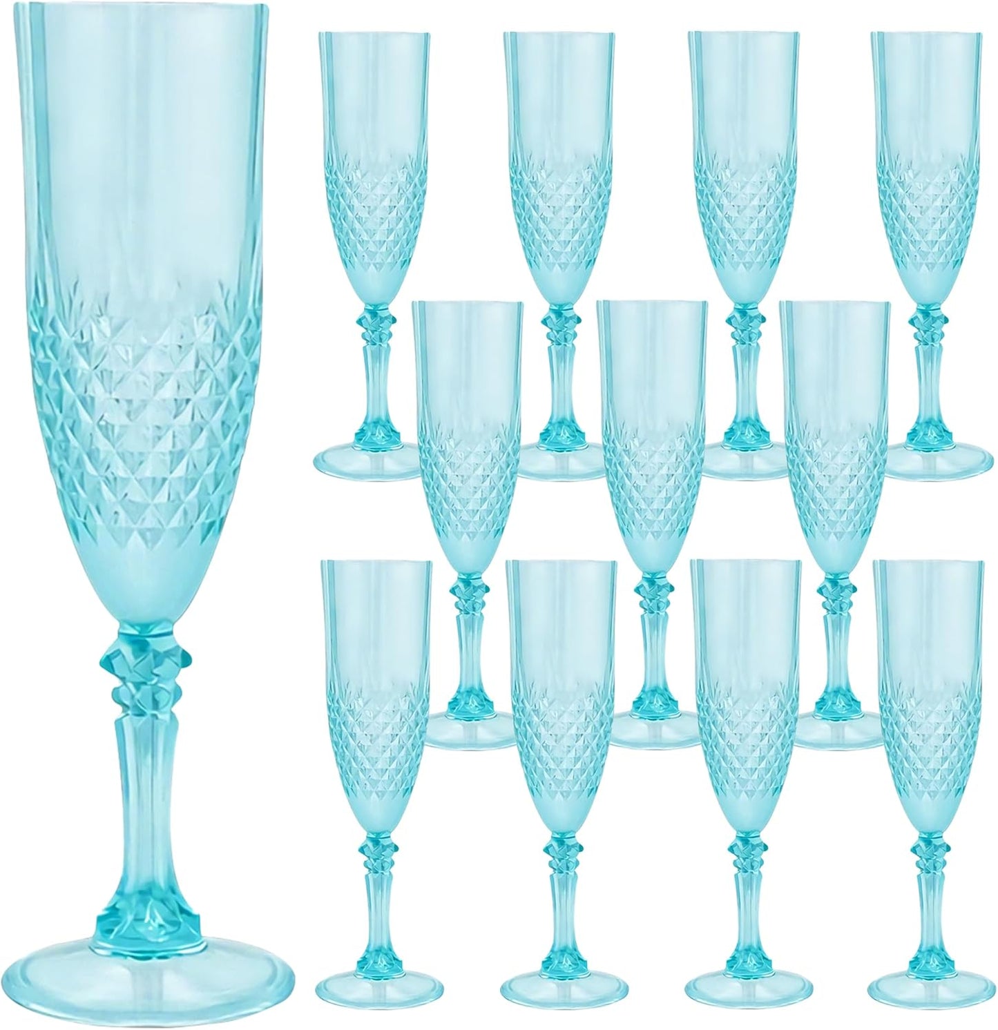 Plastic Champagne Flutes, 12PCS Light Cyan Wine Glasses Goblets Reusable Champagne Flute for Weddings, Bachelor Parties, Toasting, and Events(12,Light Cyan)