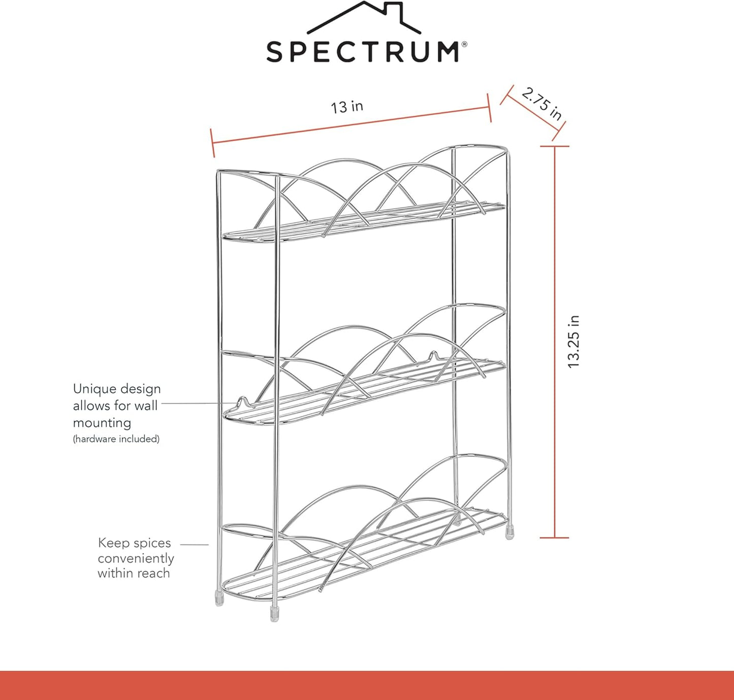 Spectrum Diversified Countertop 3-Tier Spice Rack, Chrome