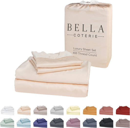 Bella Coterie Luxury Bamboo Viscose Split King Size Sheet Set | 100% Organically Grown | Ultra Soft | Cooling for Hot Sleepers | 18" Deep Pocket [Champagne]
