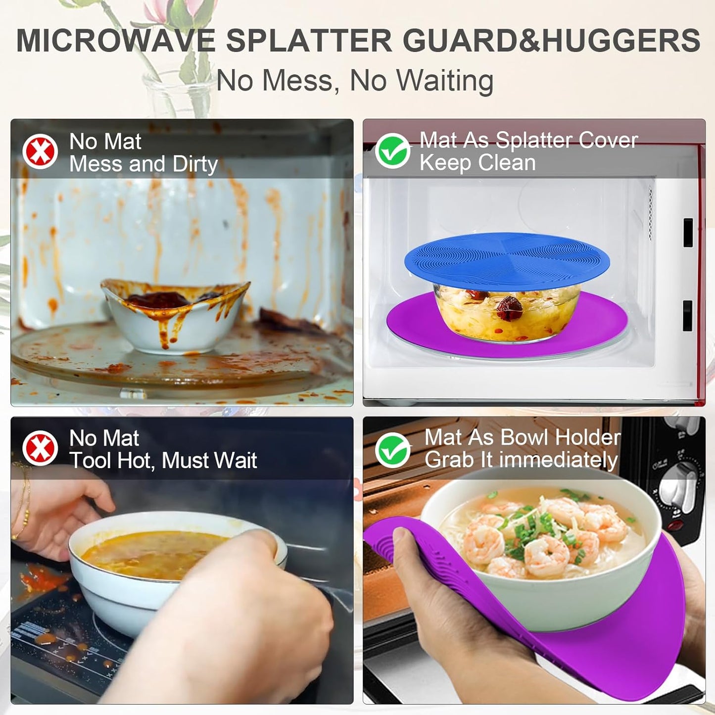 KooMall 12 10 8 6 4 Inch Multi-Purpose Microwave Mat, as Trivet, Pot Holders, Food Cover, Cup Lids, Drying, Place Mat, Utensils Rest, Heat Pad for Hot Pot Pans Bowls Plates Dishes Kitchen Counter