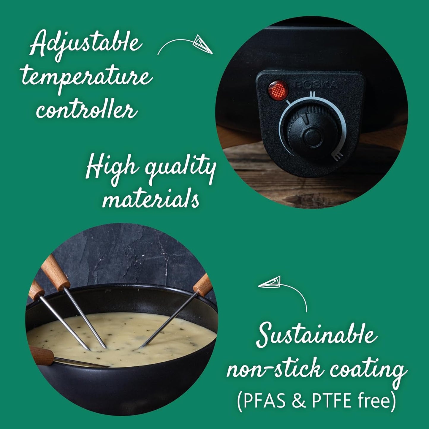 Boska Electric Fondue Set Party 2.3 L - Electric Fondue - For Cheese Fondue, Chocolate Fondue, Hotpot, Meat Fondue - Temperature Control - 2.3 Litres - Stainless Steel and Cast Iron - Fondue Device