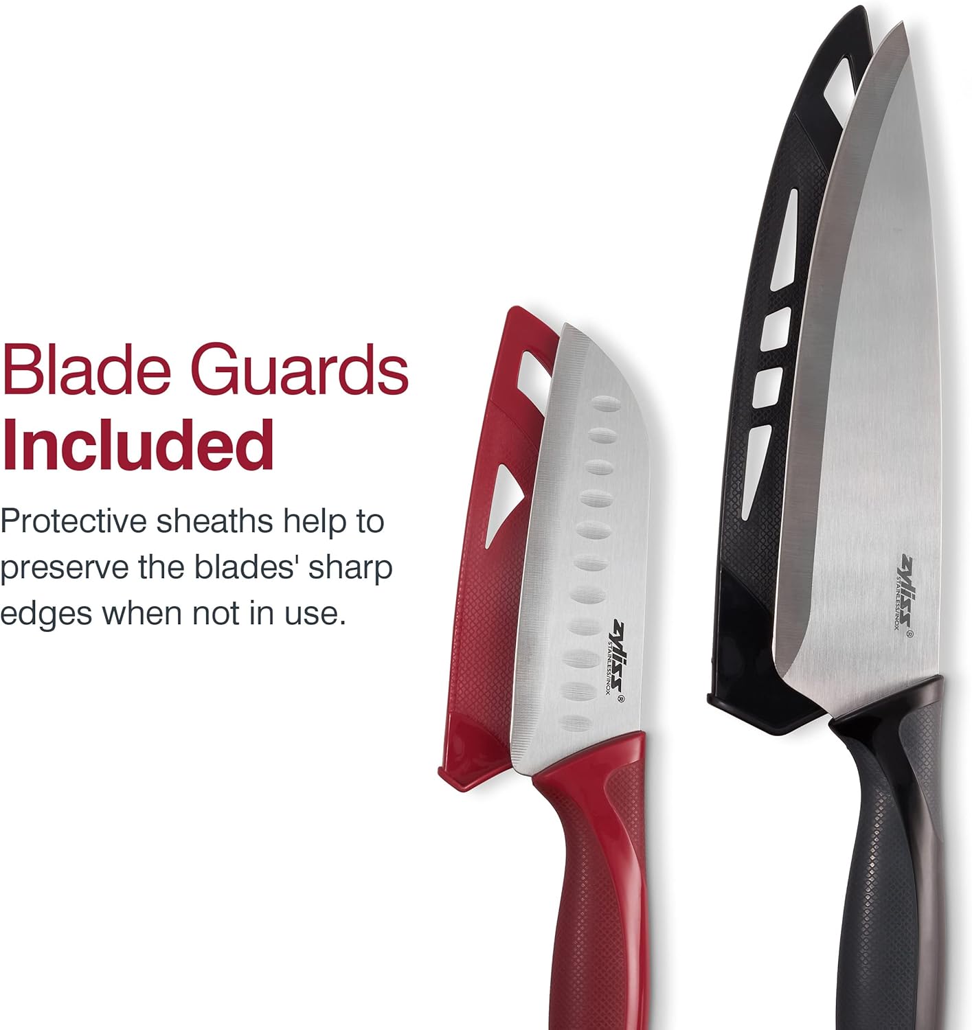 Zyliss Utility Kitchen Knives with Sheath Covers - Dishwasher Safe - Stainless Steel Kitchen Knives Perfect for Cutting Meat, Vegetables & Fruit - 2 Piece Santoku & Chef Set