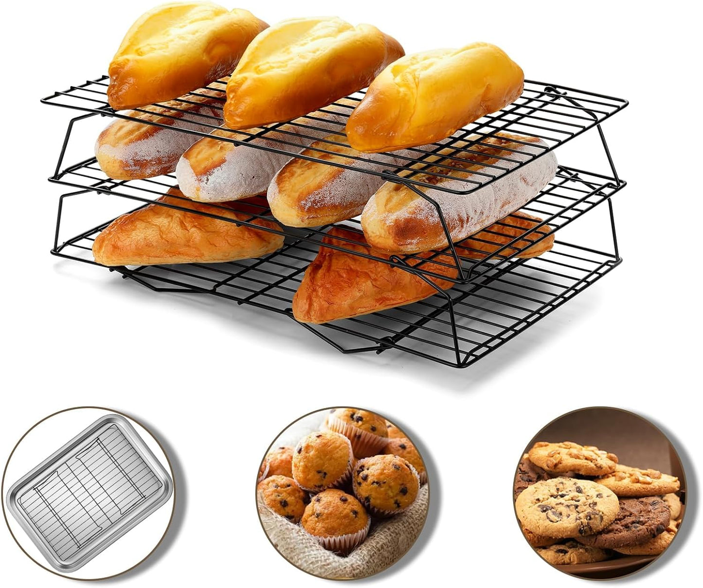 Cooling Racks - 3P Stackable Tall Baking Racks, 10 * 16 Inch Stainless Steel Wire Rack for Baking Sheet, Cooling Racks for Cooking and Baking, Oven and Dishwasher Safe